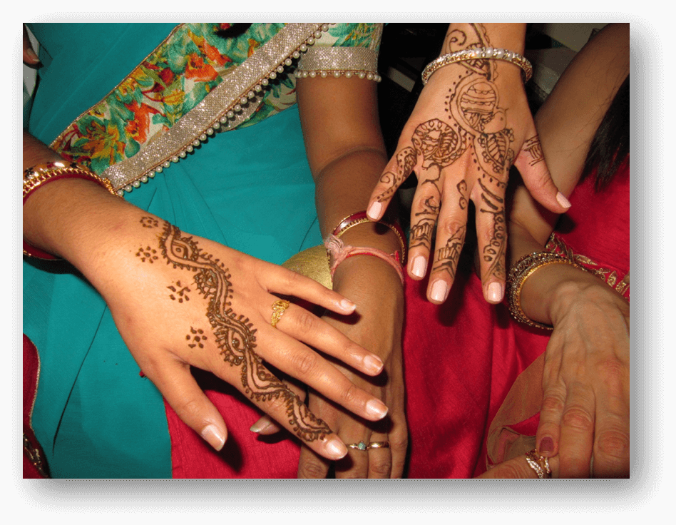 Hands decorated with Mehndi designs