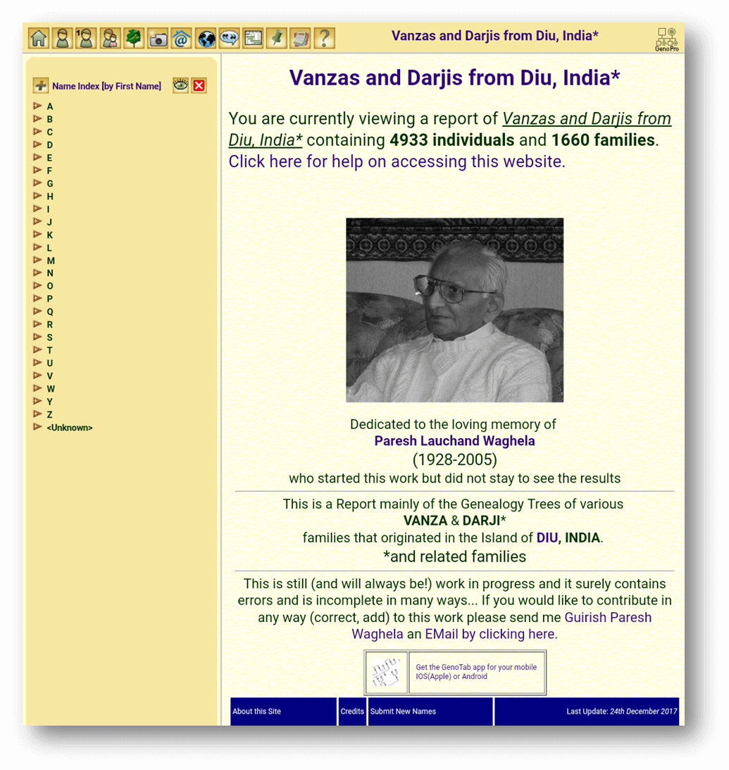Genealogical report of family trees of the Vanza and Darji families
