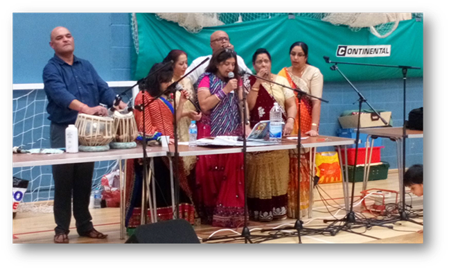 Performers of Garba songs and the musicians on the occasion of the celebration of Vijyadashmi